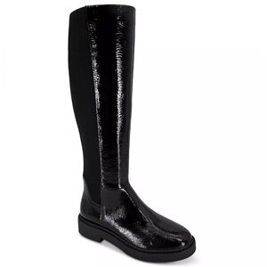 Andre Assous Viva Patent Knee High Boots Black Crinkle Patent Stretch Back
